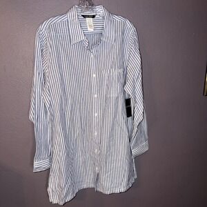 Lauren Ralph Lauren Black Label Stripe Button Down Shirt Womens Sz L 100% Cotton